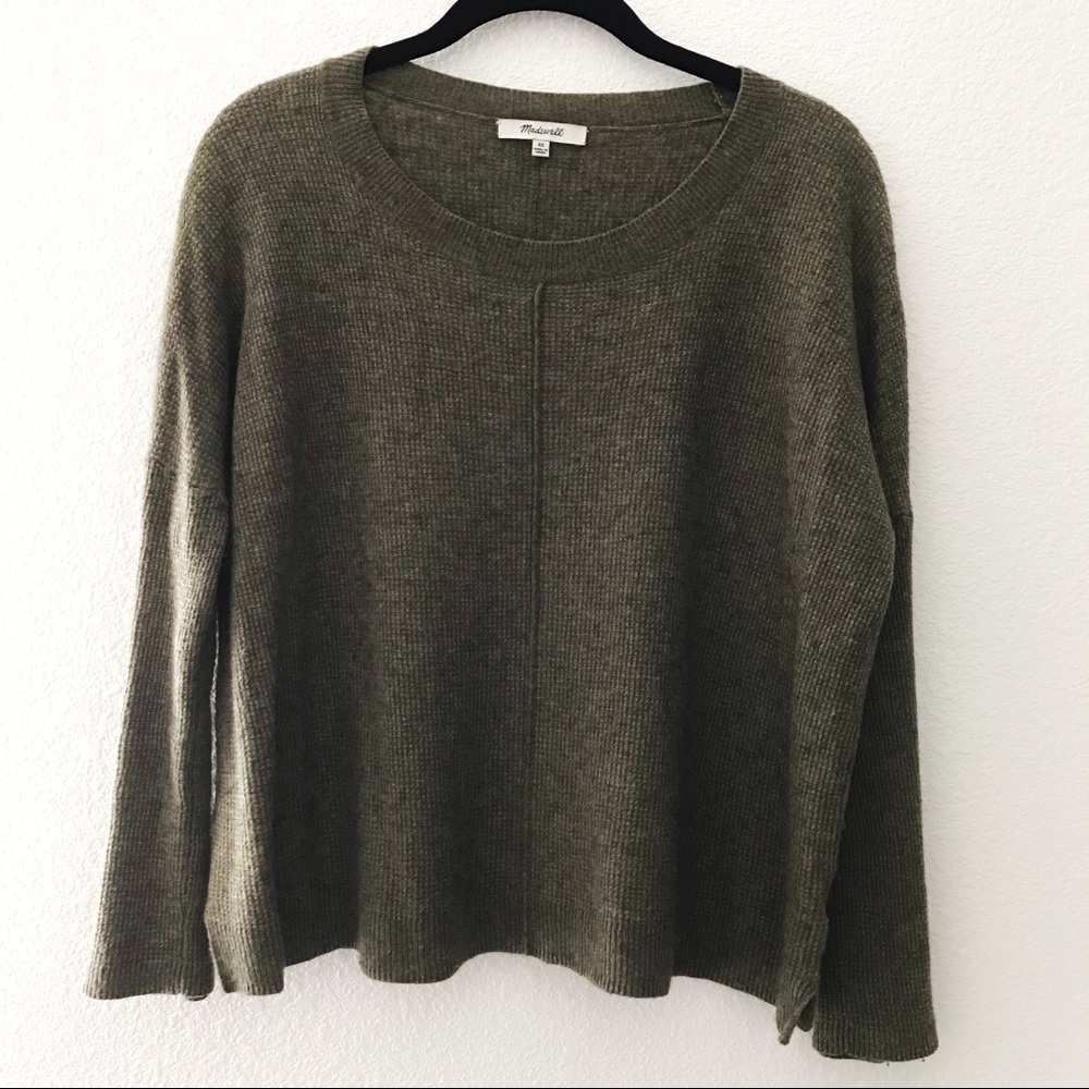Madewell Army Olive Green Waffle Knit Sweater